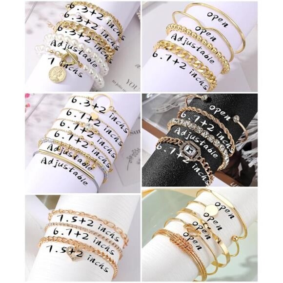 6 PACK (24 PCS) Boho Gold Chain Bracelets Set for Women, 14K Gold Plated - Picture 4 of 4